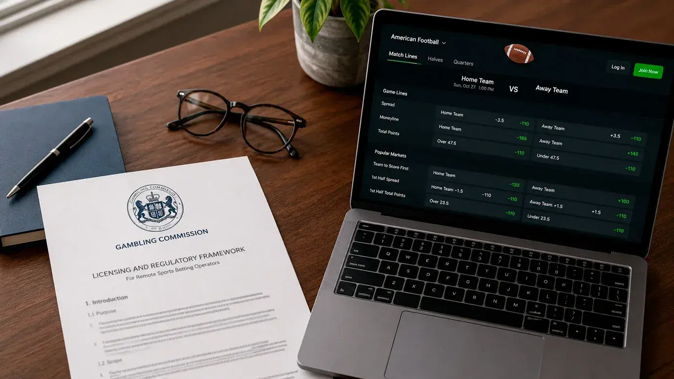 UKGC licence verification page showing NFL betting legality for UK punters